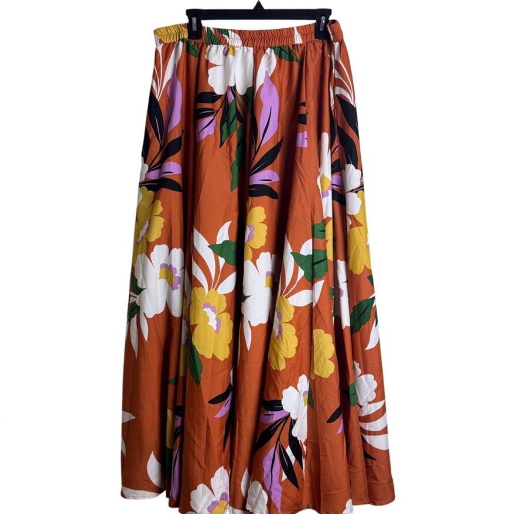 Cato Autumn Large Floral Brown and Orange Print Maxi Skirt Size LARGE 🍊